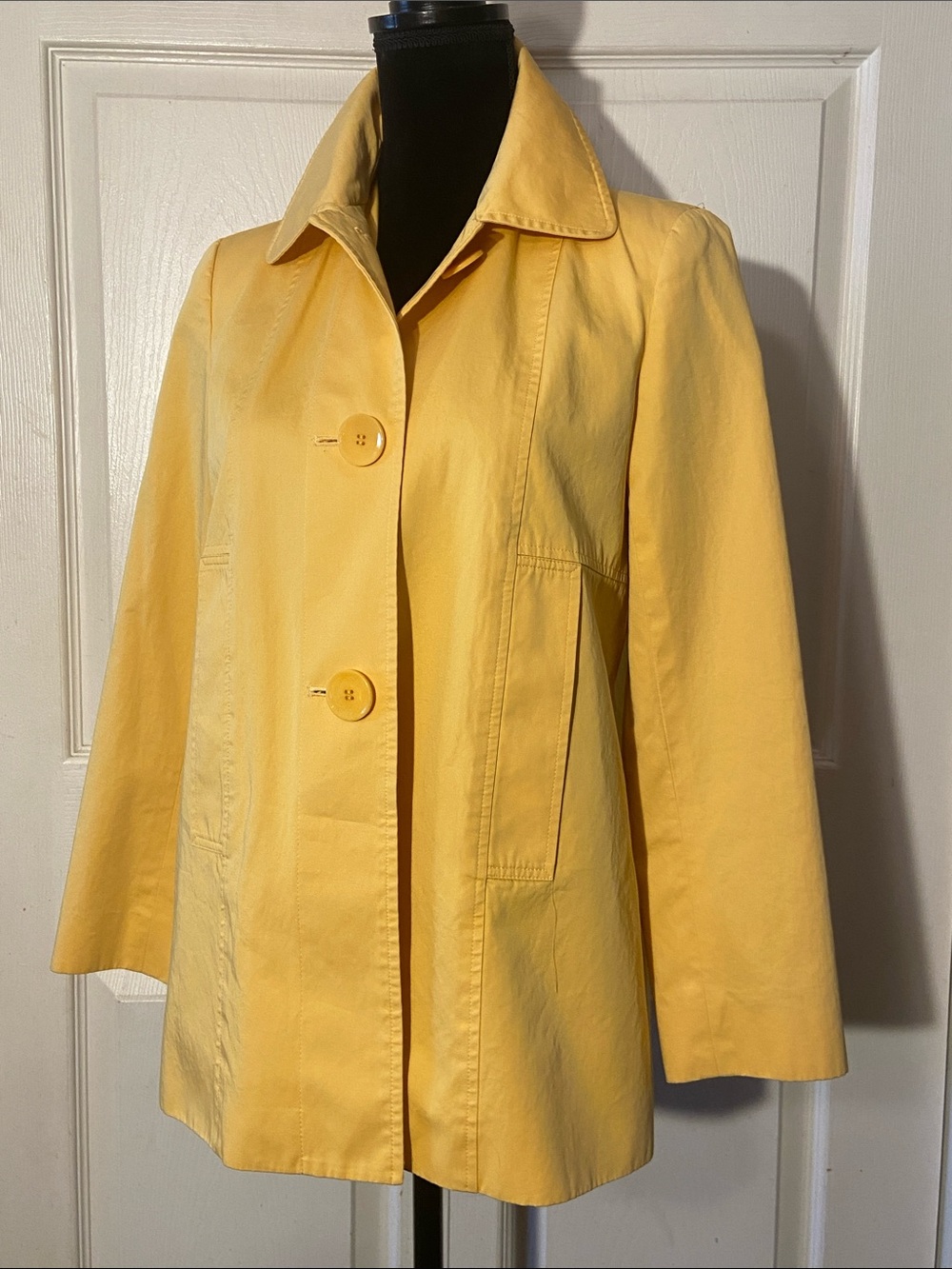Talbots Petite Canary Yellow 3 Button Cotton Trench Jacket Coat sz 6 Japan